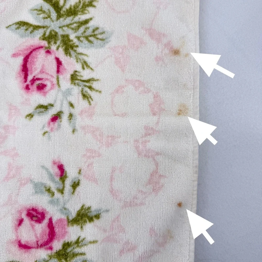 Vintage Martex Terri-Down Towels White Pink Rose‎ Floral Cotton READ